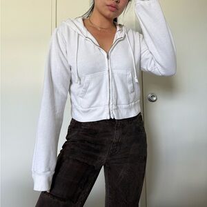 John galt white cropped zip up hoodie sweatshirt